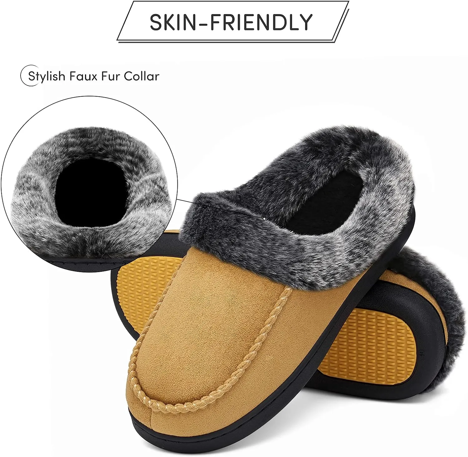 Mishansha Women's House Shoes Memory Foam Suede Moccasin Slippers Winter Warm Fleece Lined Home Shoes with Anti-Skid Rubber Sole