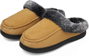 Mishansha Women's House Shoes Memory Foam Suede Moccasin Slippers Winter Warm Fleece Lined Home Shoes with Anti-Skid Rubber Sole