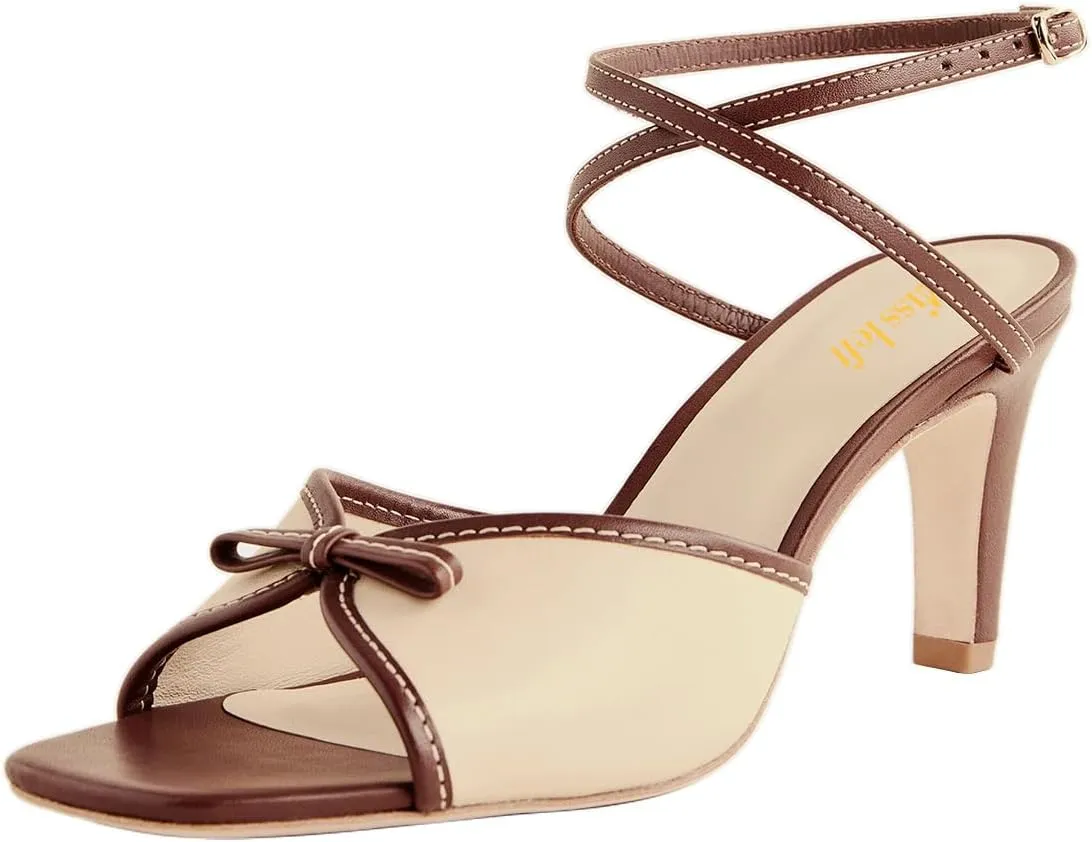 miss left Women Graceful Crossed Ankle Strap Mid Heel Sandals Open Square Toe Ladies Homecoming Party Dating Dress Shoes Size 4-16 US