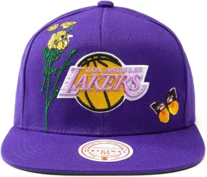 Mitchell & Ness LA Los Angeles Lakers Hardwood Classics State Flower Snapback Hat, Adjustable Cap Purple Gold