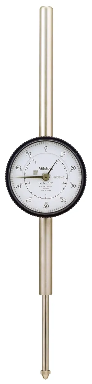 Mitutoyo 2424S-19 Dial Indicator, #4-48 UNF Thread, 0.375" Stem Dia., Lug Back, White Dial, 0-100 Reading, 2.244" Dial Dia., 0-2" Range, 0.001" Graduation,  /-0.003" Accuracy