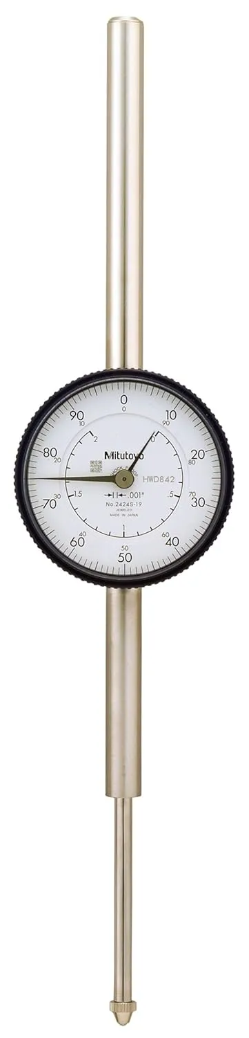 Mitutoyo 2424S-19 Dial Indicator, #4-48 UNF Thread, 0.375" Stem Dia., Lug Back, White Dial, 0-100 Reading, 2.244" Dial Dia., 0-2" Range, 0.001" Graduation,  /-0.003" Accuracy