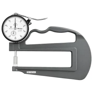 Mitutoyo 7321 Dial Thickness Gage, Flat Anvil, Deep Throat Type, 0-10mm Range, 0.01mm Graduation,  /- 22 micrometer Accuracy