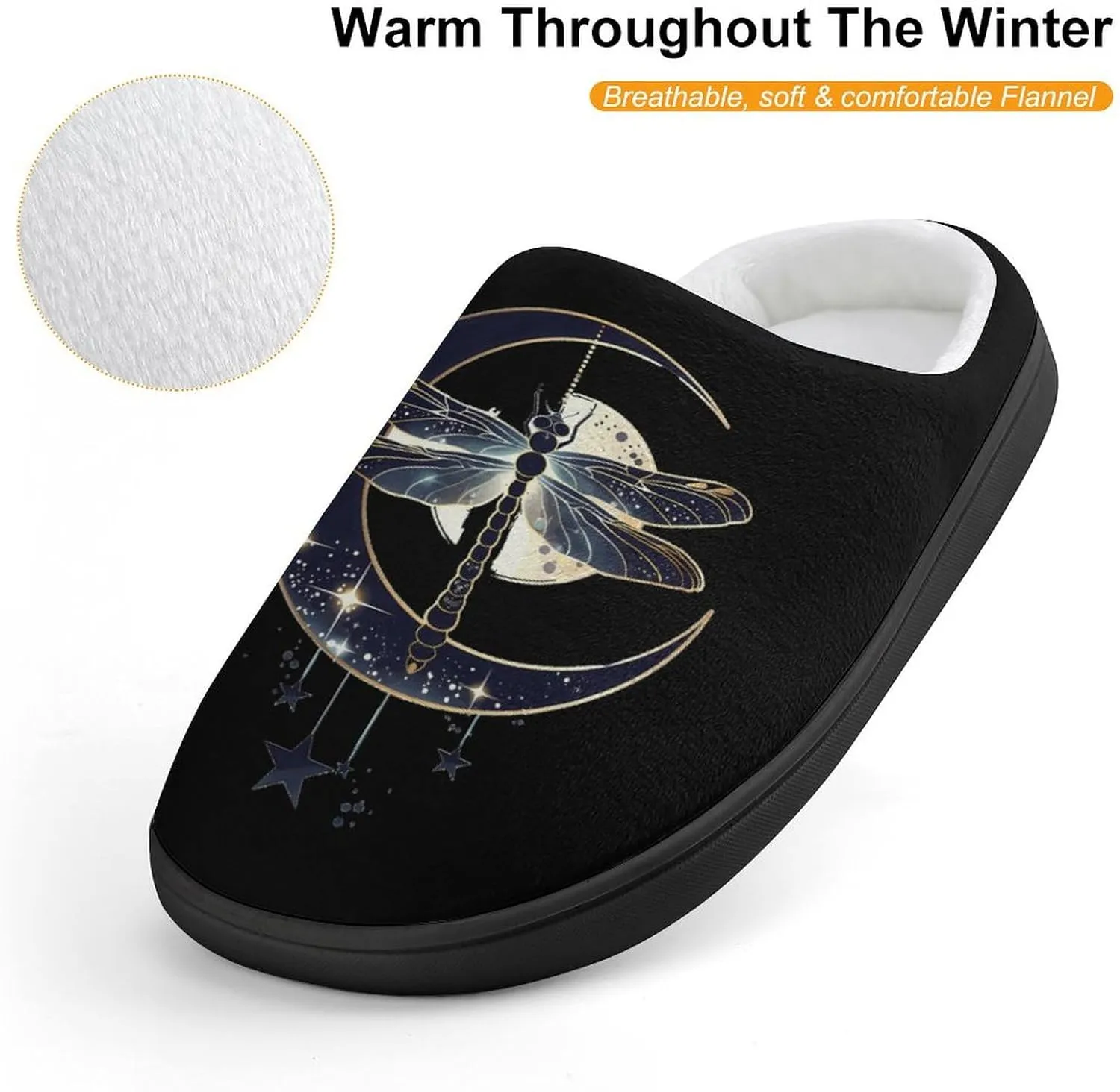 Moon Nature Insect Dragonfly Kids Toddler Cotton Slippers Slip-on House Shoes for Bedroom Indoor Outdoor