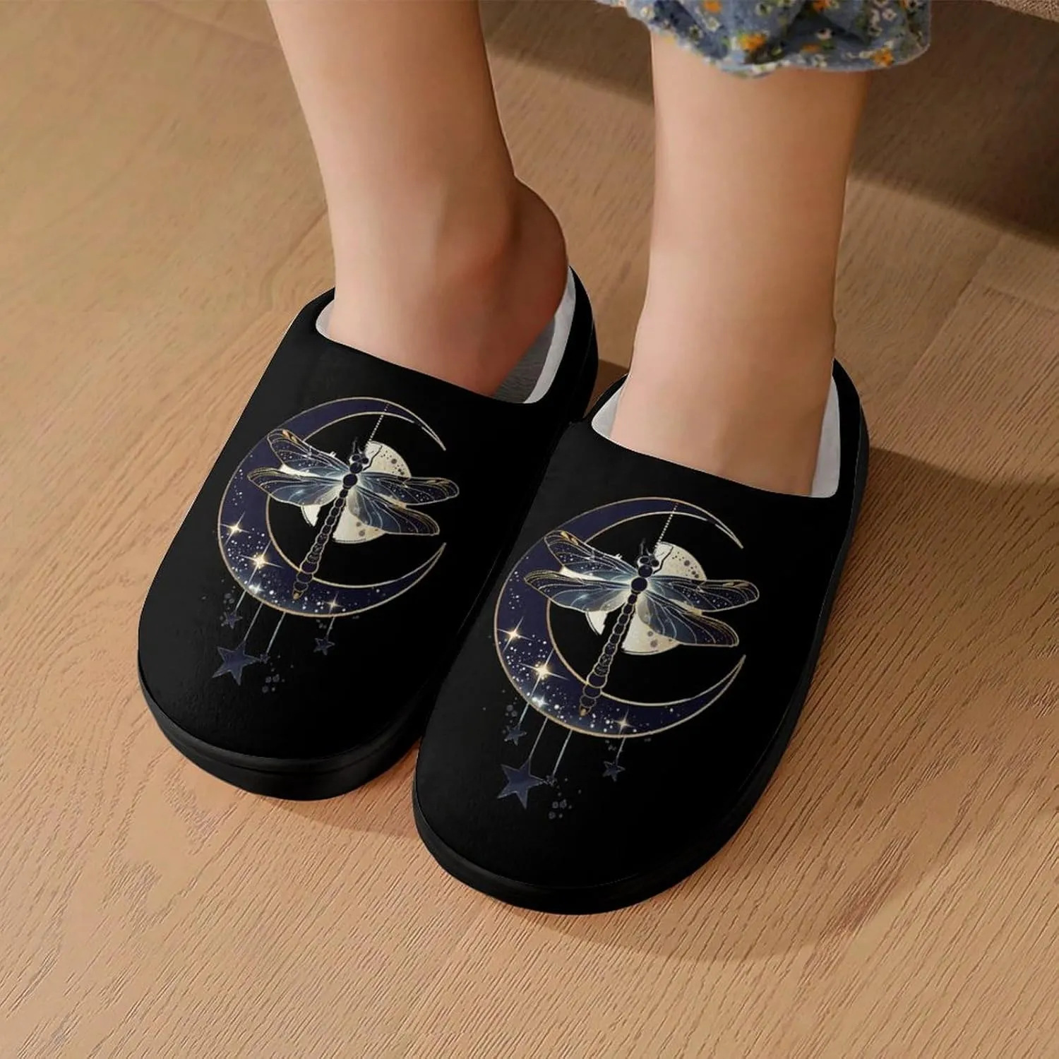 Moon Nature Insect Dragonfly Kids Toddler Cotton Slippers Slip-on House Shoes for Bedroom Indoor Outdoor