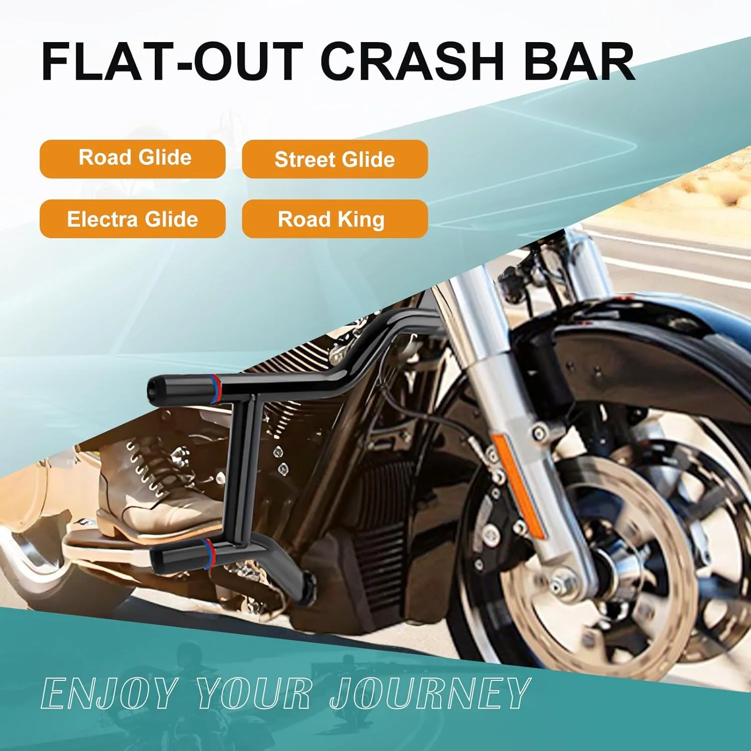 Motorcycle Engine Guard Flat Out Crash Bar Fits for Harley Touring Road Glide Street Glide Road King Electra Glide Ultra Limited 2009-2024 Models
