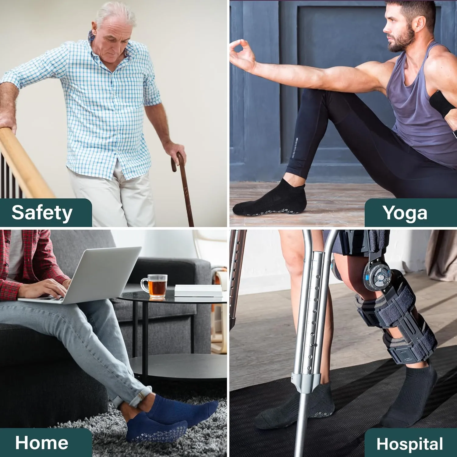 Muezna Men's Non-Slip Yoga Socks, Anti-Skid Pilates, Barre, Bikram Fitness Hospital Slipper Socks with Grips