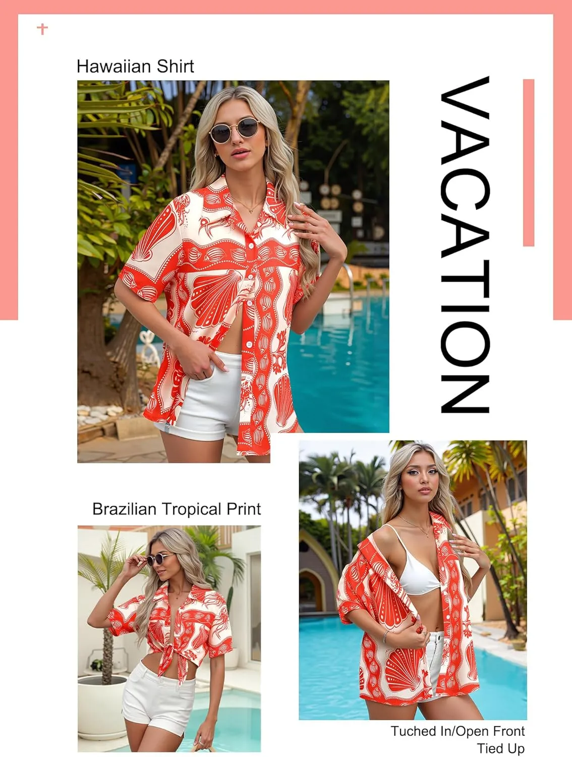 MYMORE ❷⓿❷❺ Womens Hawaiian Shirt Luau Party Tropical Vacation Button Down Shirts Short Sleeve Beach Hawaii Floral Print Top