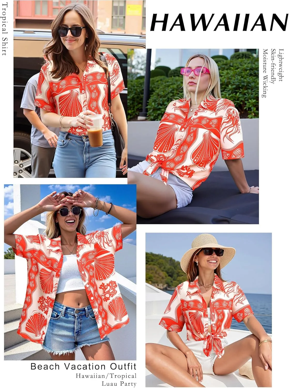 MYMORE ❷⓿❷❺ Womens Hawaiian Shirt Luau Party Tropical Vacation Button Down Shirts Short Sleeve Beach Hawaii Floral Print Top