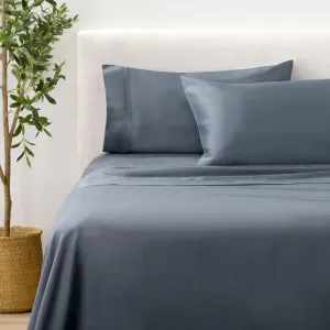 Nate Home by Nate Berkus 300TC Cotton Bedding 3-Piece Deep Pocket Sheet Set | Soft, Smooth Sateen Weave from mDesign - Twin XL Size, 1 Flat Sheet/1 Fitted Sheet/1 Pillowcase, Whale (Navy Blue)