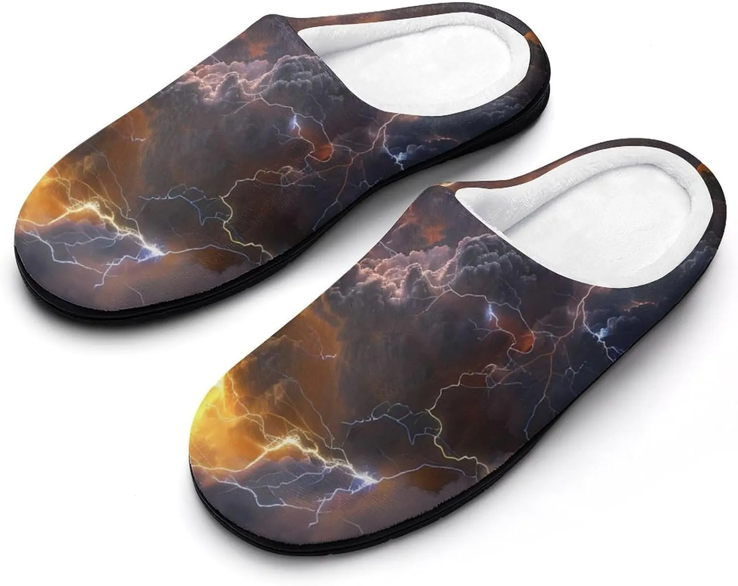 Natural Light-ning Clound Printed Men's Cotton Slipper Shoes Soft Anti-Skid Sole Home Shoe for House Indoor Outdoor