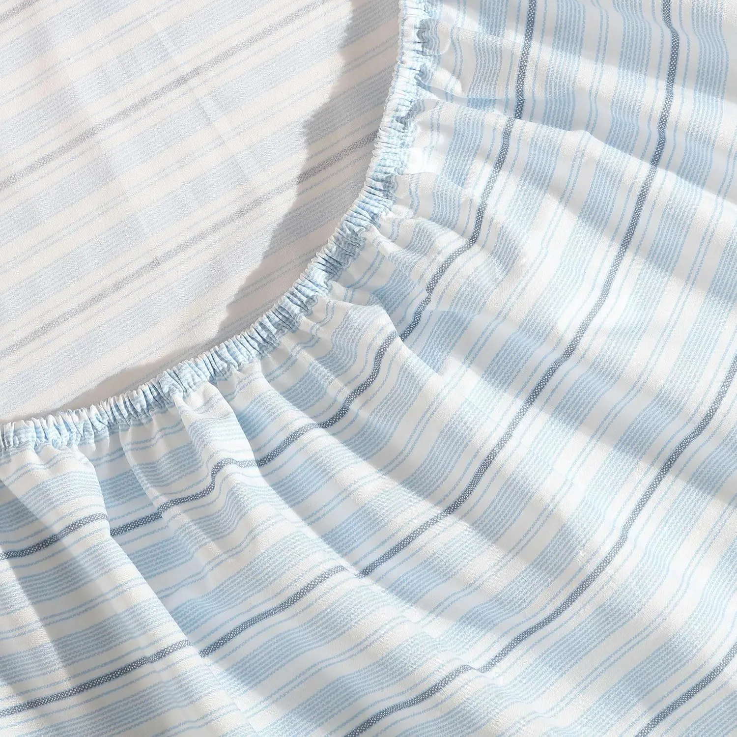 Nautica - Sheets, Cotton Percale Bedding Set with Matching Pillowcases, Crisp & Cool, Deep Pocket (Camp Stripe Blue, Queen)