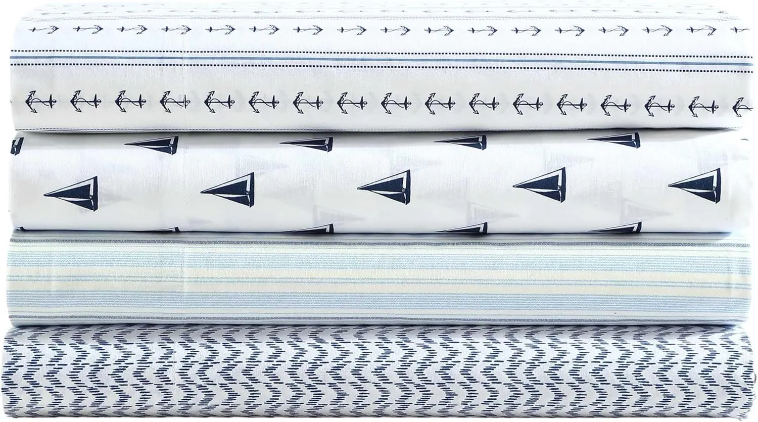 Nautica - Sheets, Cotton Percale Bedding Set with Matching Pillowcases, Crisp & Cool, Deep Pocket (Camp Stripe Blue, Queen)