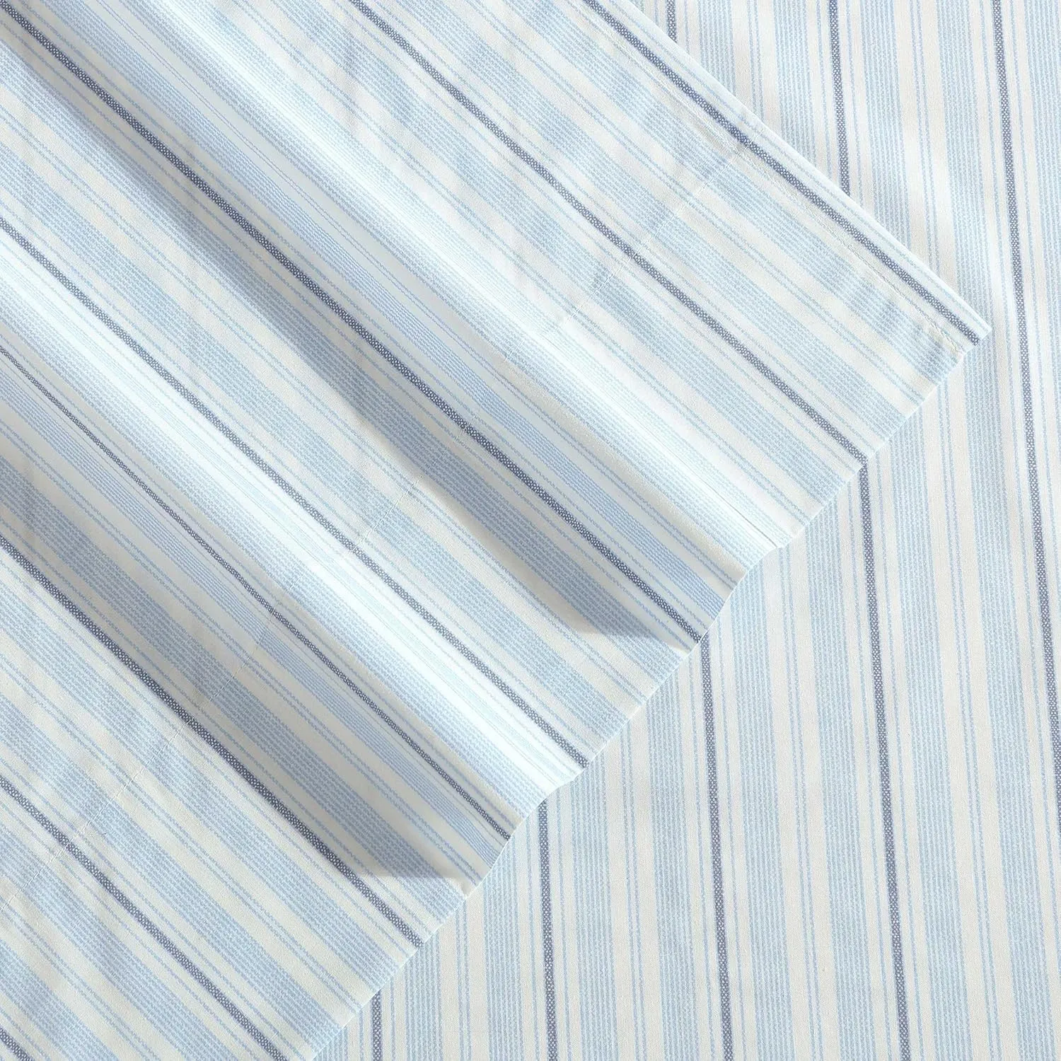 Nautica - Sheets, Cotton Percale Bedding Set with Matching Pillowcases, Crisp & Cool, Deep Pocket (Camp Stripe Blue, Queen)