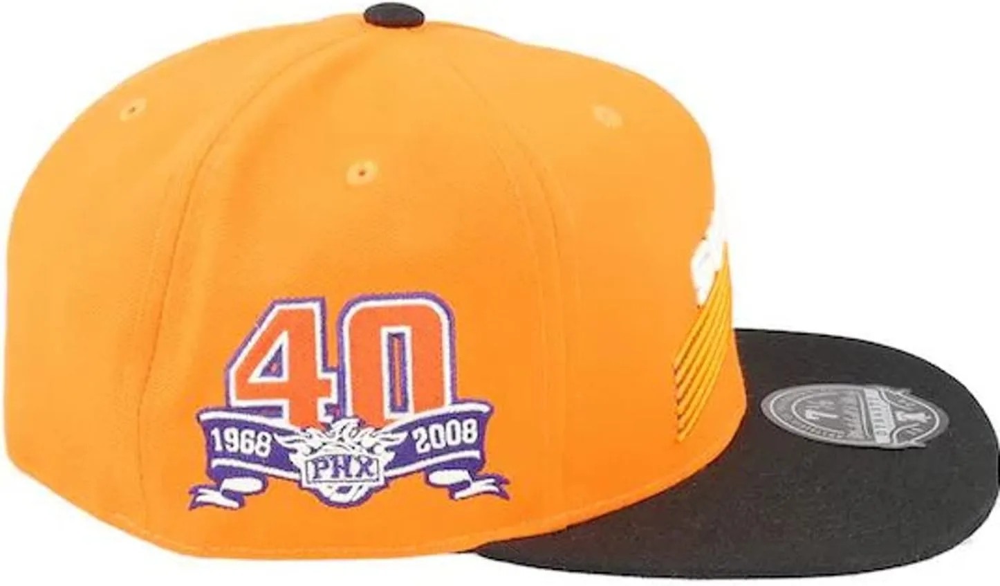 New Era Phoenix Suns Hardwood Classics 40th Annniversary Team Side HWC Dynasty Fitted Cap, 2Tone Orange Black