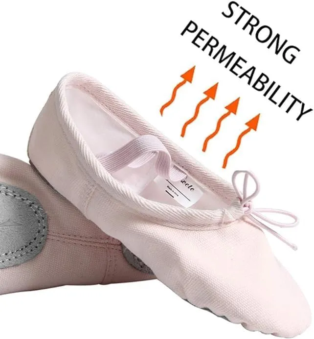 Nexete Women Canvas Ballet Dance Shoes Yoga Gymnastics Leather Split-Sole Slipper Flate Shoes for Women