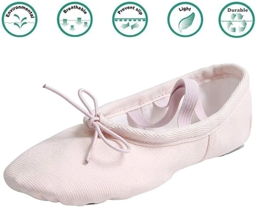 Nexete Women Canvas Ballet Dance Shoes Yoga Gymnastics Leather Split-Sole Slipper Flate Shoes for Women