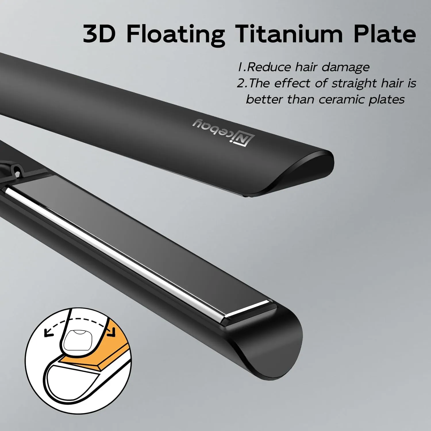Nicebay Hair Straightener and Curler Fast Heating Titanium Iron with 5 Temp Settings and Negative Ion Technology, Travel-Friendly