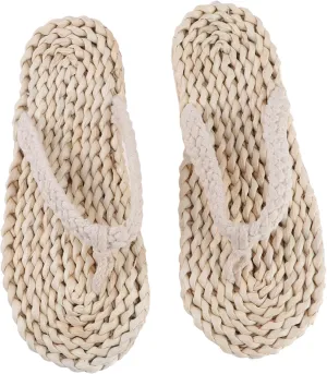 NOLITOY Home Slippers Japanese Style Cotton Rope Anti-slip Sole for Summer White 42