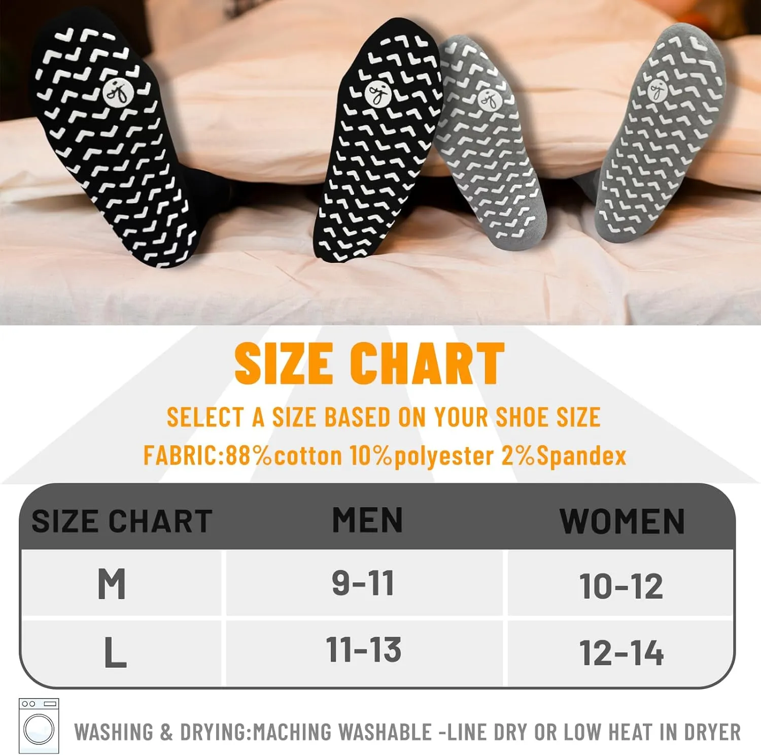 Non Slip Grip Socks for Men - Anti Skid Crew Socks for Women Hospital Grippers Slipper Socks Cotton 9-13 4 Pairs