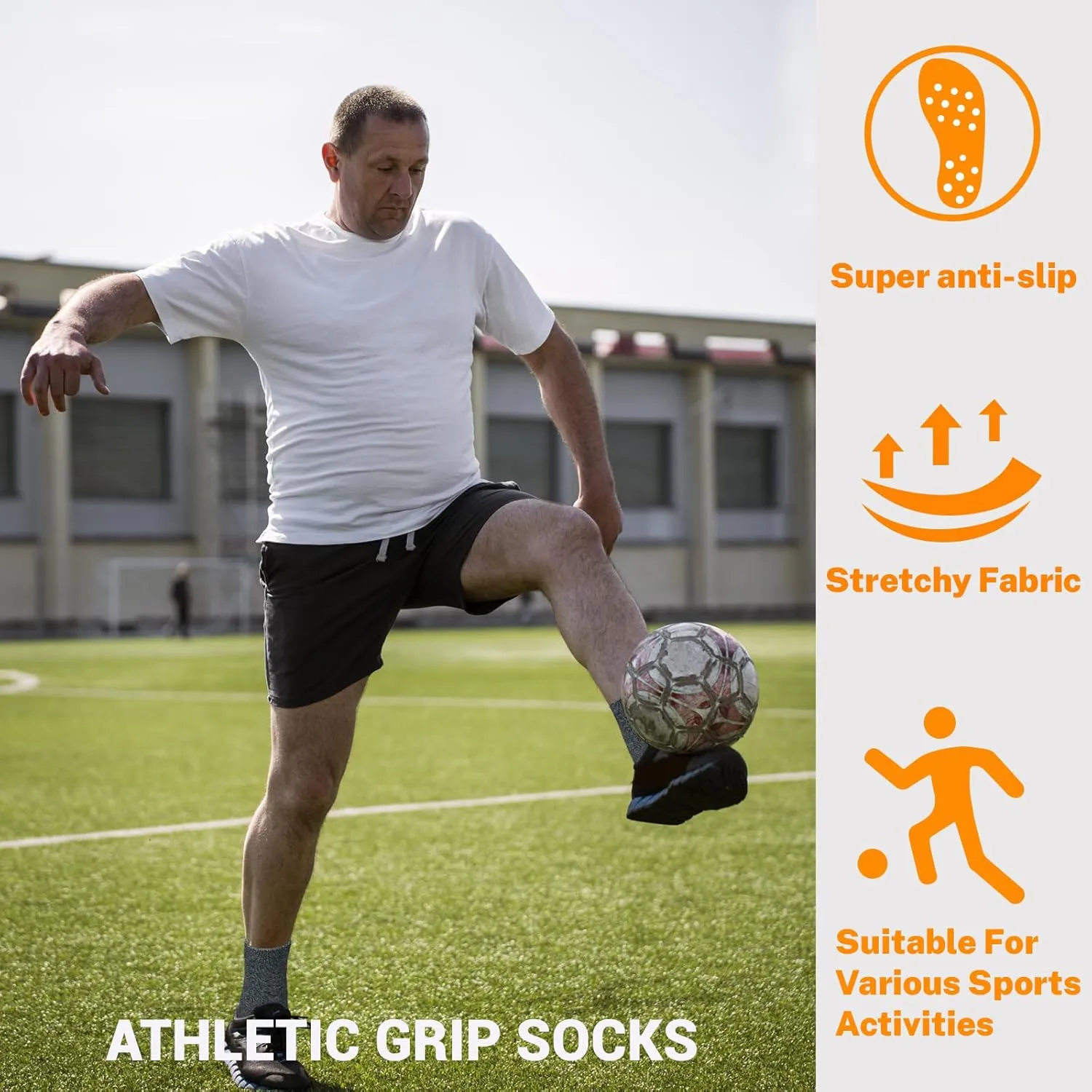 Non Slip Grip Socks for Men - Anti Skid Crew Socks for Women Hospital Grippers Slipper Socks Cotton 9-13 4 Pairs