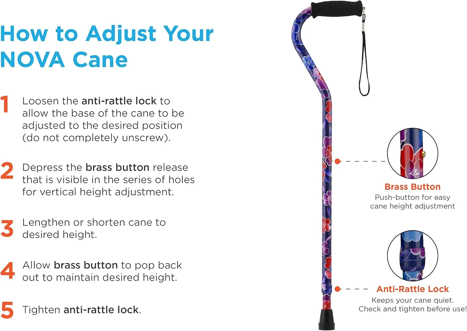 NOVA Walking Quad Cane for Men and Women, Self Standing