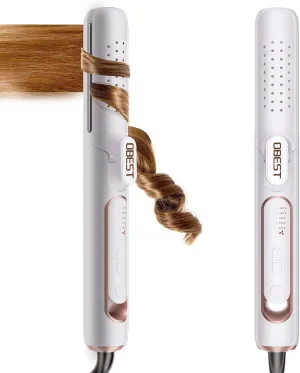 OBEST 360° Airflow Styler | 2-in-1 Curling Wand & Flat Iron Professional Hair Straightener and Curler with Cooling Air Vents to Lock in Style, Adjustable Temp,Dual Voltage Portable for Travel (White)