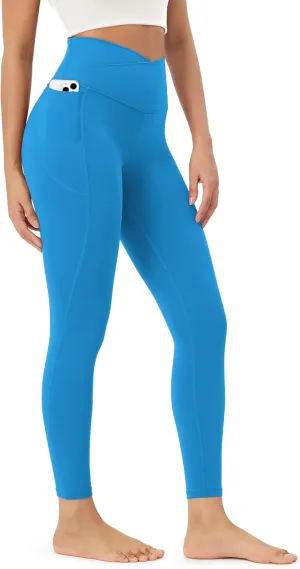 ODODOS Cloud Feeling Crossover 7/8 Leggings with Pockets for Women 25" / 28" V High Wasit Lounge Yoga Pants