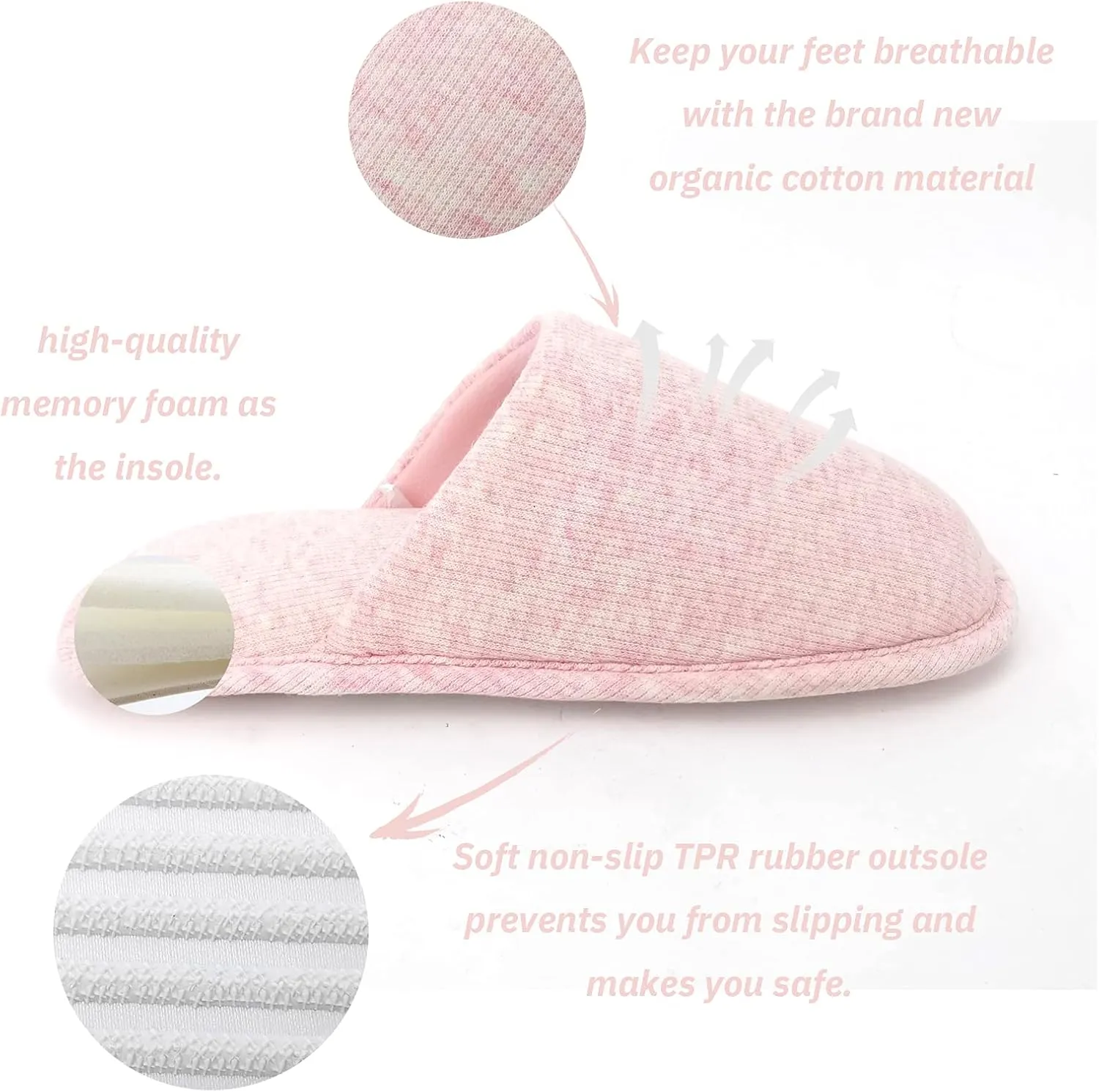 ofoot Womens Indoor Memory Foam Cotton Scuff Slippers Slip On Summer House Shoes Flats Breathable Lightweight Washable Non Skid Rubber Soles