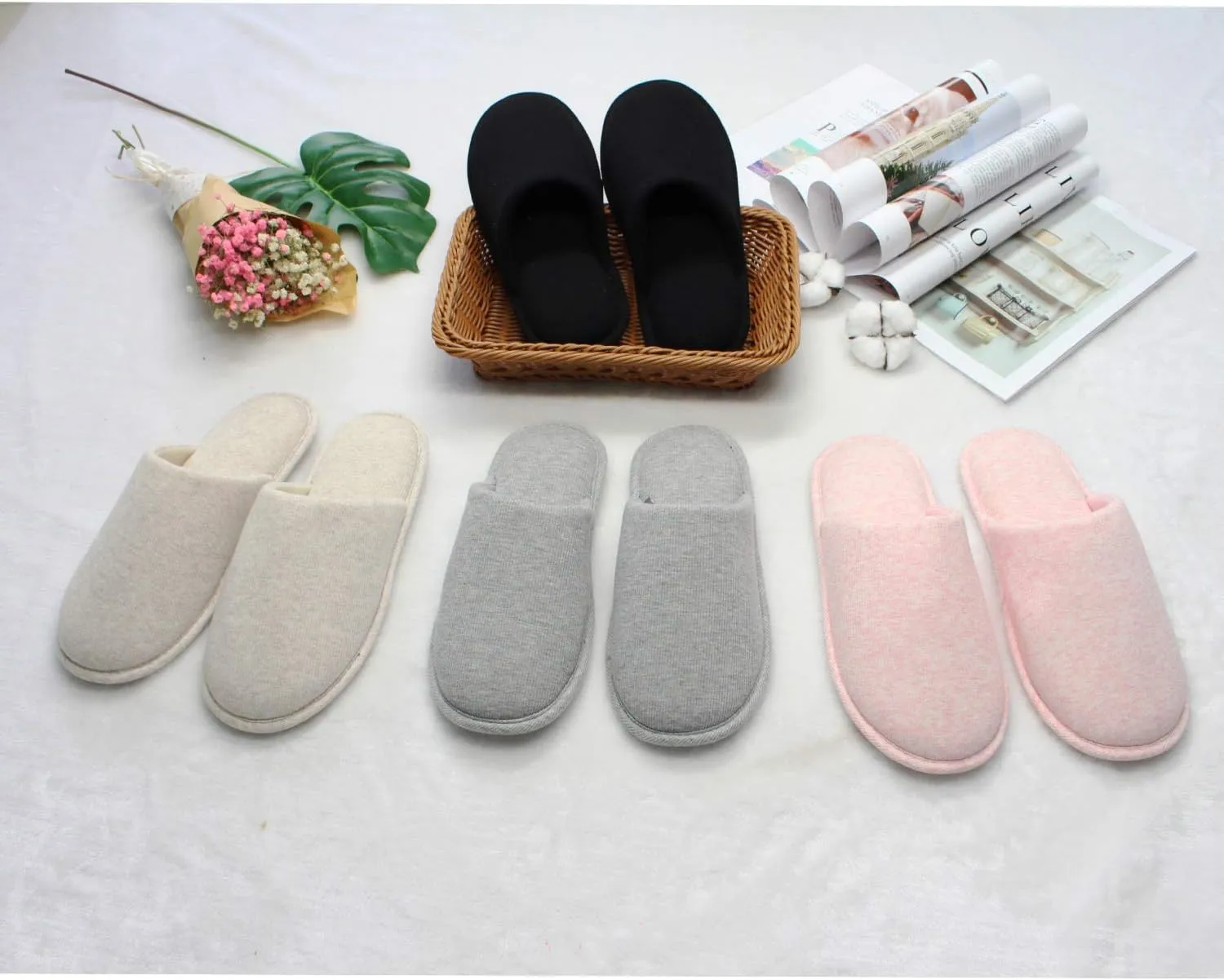ofoot Womens Indoor Memory Foam Cotton Scuff Slippers Slip On Summer House Shoes Flats Breathable Lightweight Washable Non Skid Rubber Soles