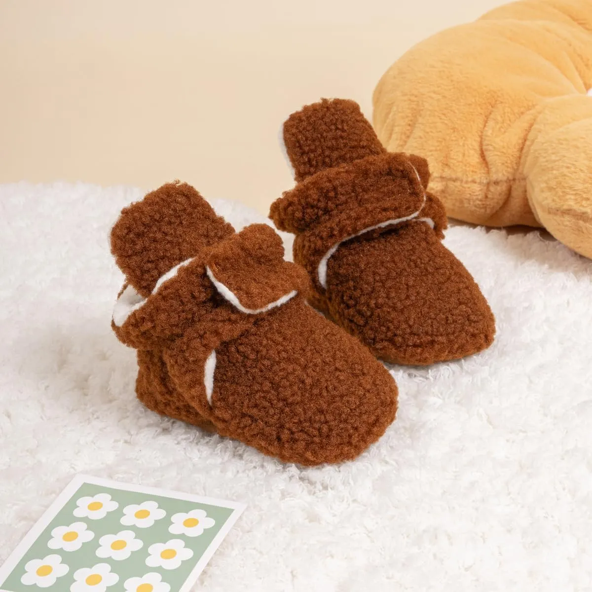 ohsofy Newborn Baby Cotton Booties Stay On Slipper Winter Warm Soft Shoes Non-Skid Infant Ankle Boots Crib Shoes