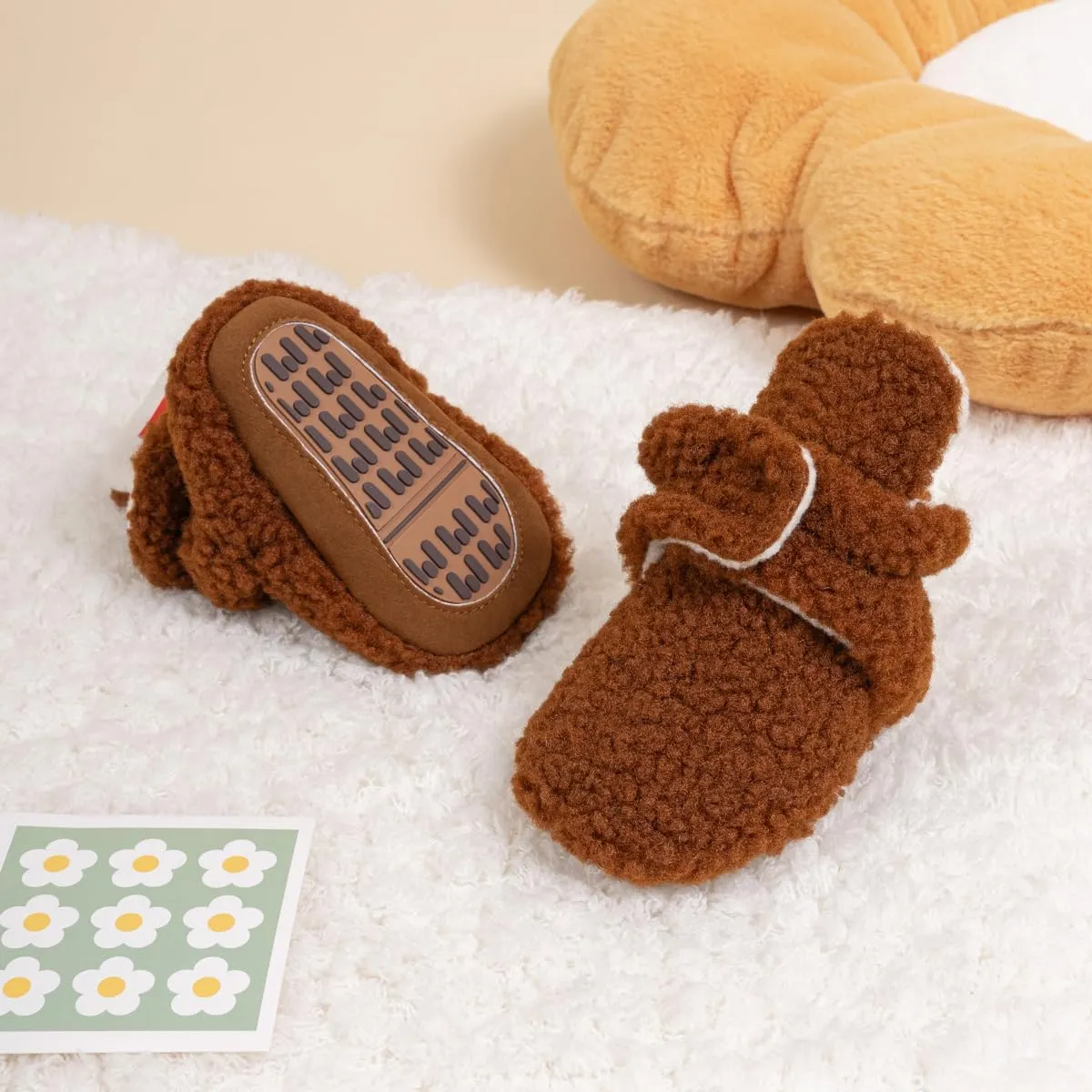 ohsofy Newborn Baby Cotton Booties Stay On Slipper Winter Warm Soft Shoes Non-Skid Infant Ankle Boots Crib Shoes