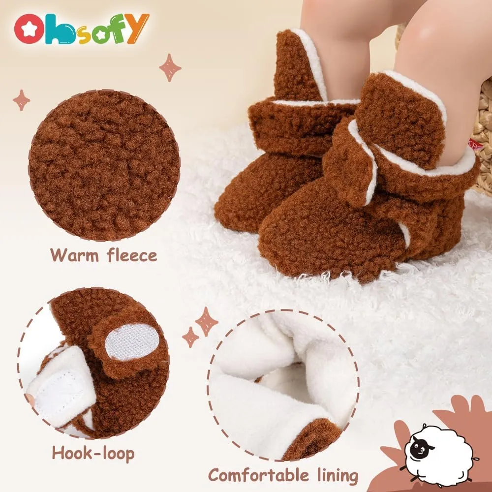 ohsofy Newborn Baby Cotton Booties Stay On Slipper Winter Warm Soft Shoes Non-Skid Infant Ankle Boots Crib Shoes
