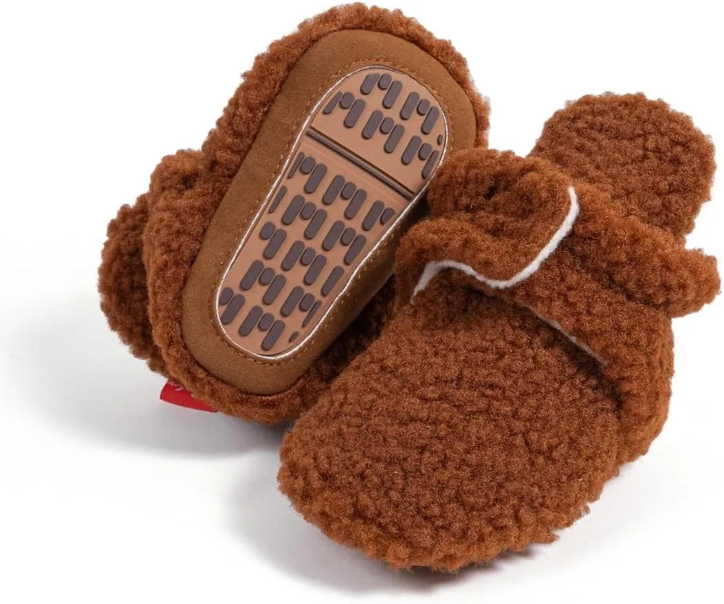 ohsofy Newborn Baby Cotton Booties Stay On Slipper Winter Warm Soft Shoes Non-Skid Infant Ankle Boots Crib Shoes