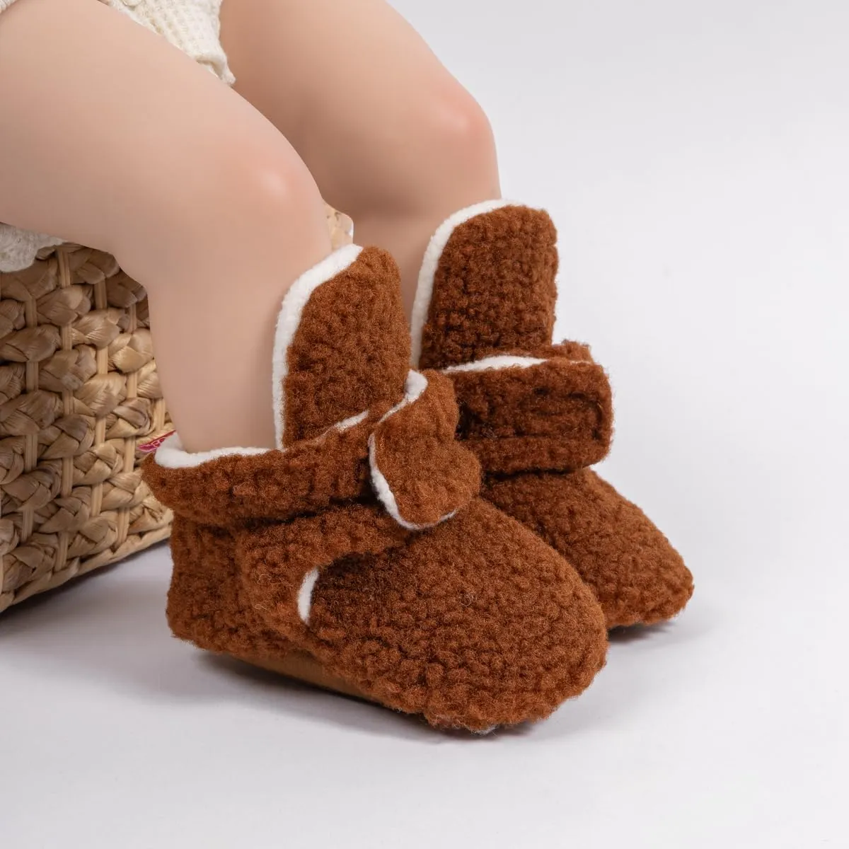 ohsofy Newborn Baby Cotton Booties Stay On Slipper Winter Warm Soft Shoes Non-Skid Infant Ankle Boots Crib Shoes