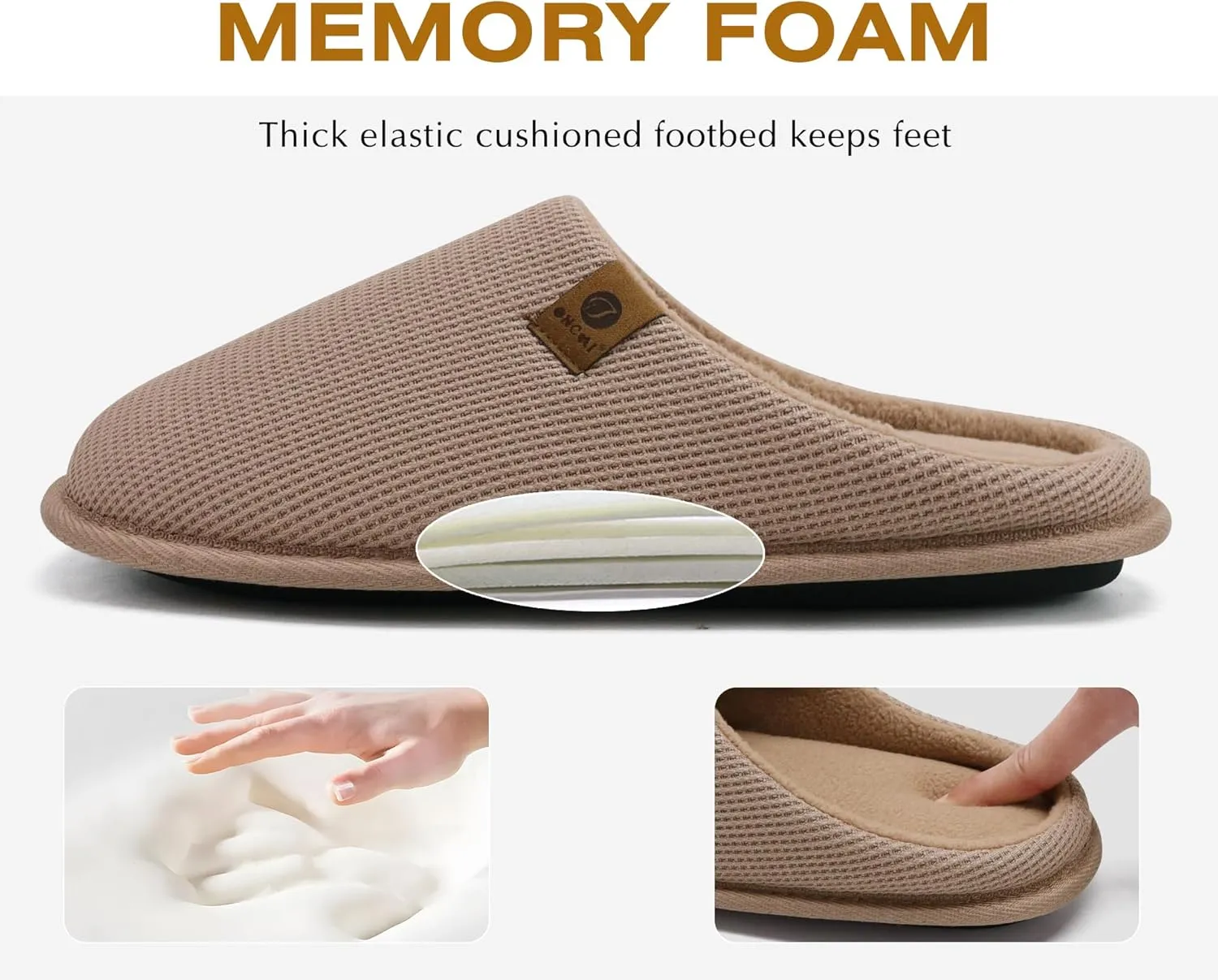 ONCAI Men's House Slippers, Cushion Memory Foam Shake Fleece and Man House Shoes with Faux Fur Lining and Indoor Outdoor Rubber Soles US Size 7-15
