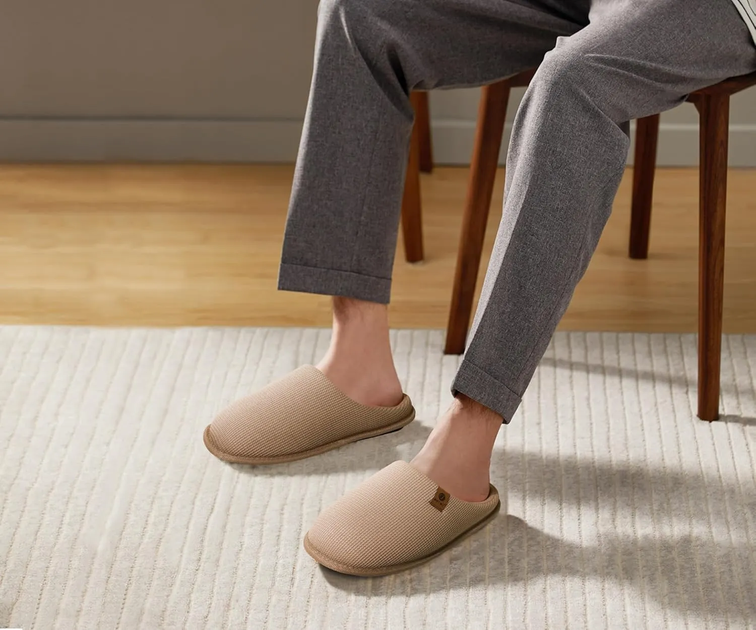 ONCAI Men's House Slippers, Cushion Memory Foam Shake Fleece and Man House Shoes with Faux Fur Lining and Indoor Outdoor Rubber Soles US Size 7-15