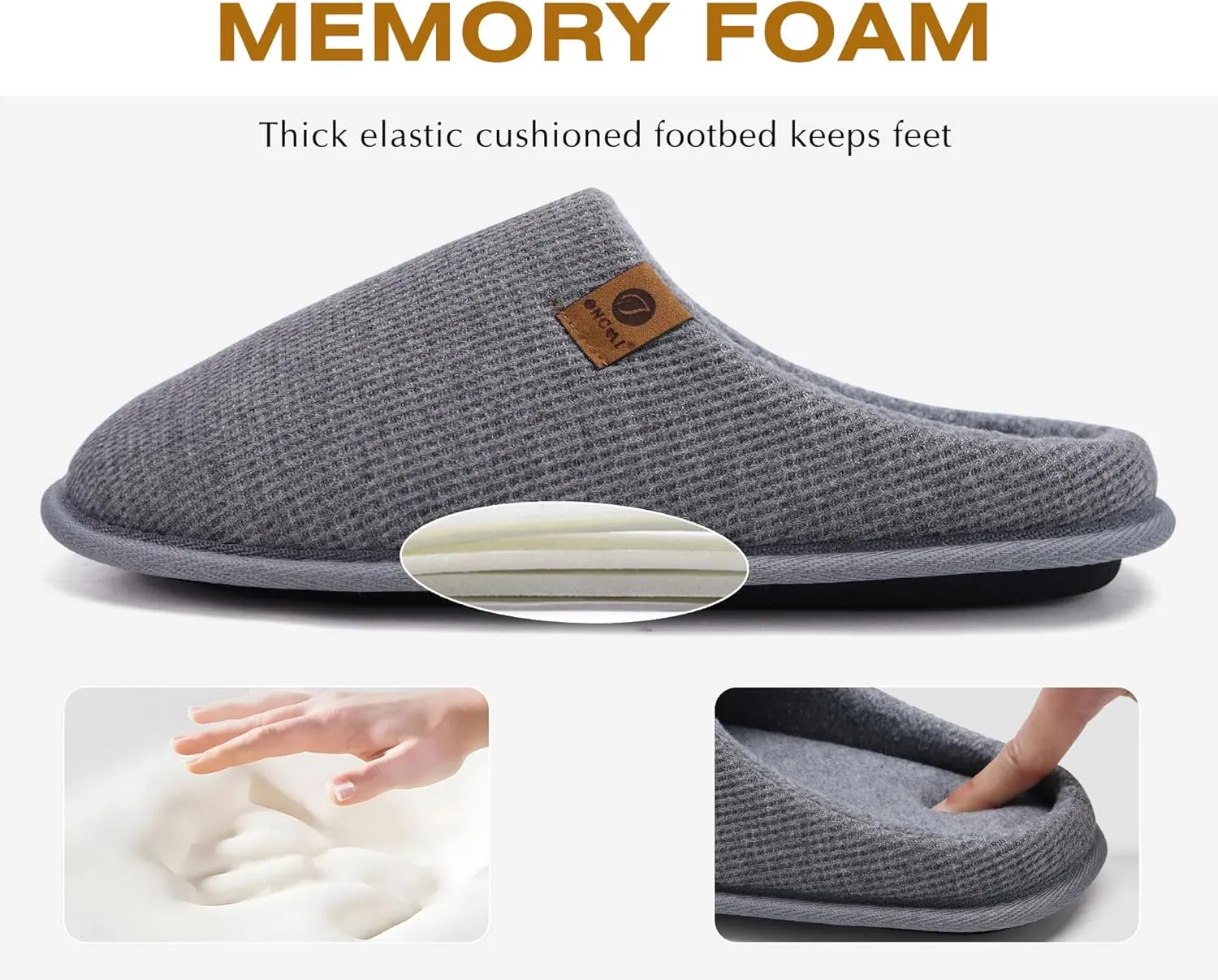 ONCAI Men's House Slippers, Cushion Memory Foam Shake Fleece and Man House Shoes with Faux Fur Lining and Indoor Outdoor Rubber Soles US Size 7-15