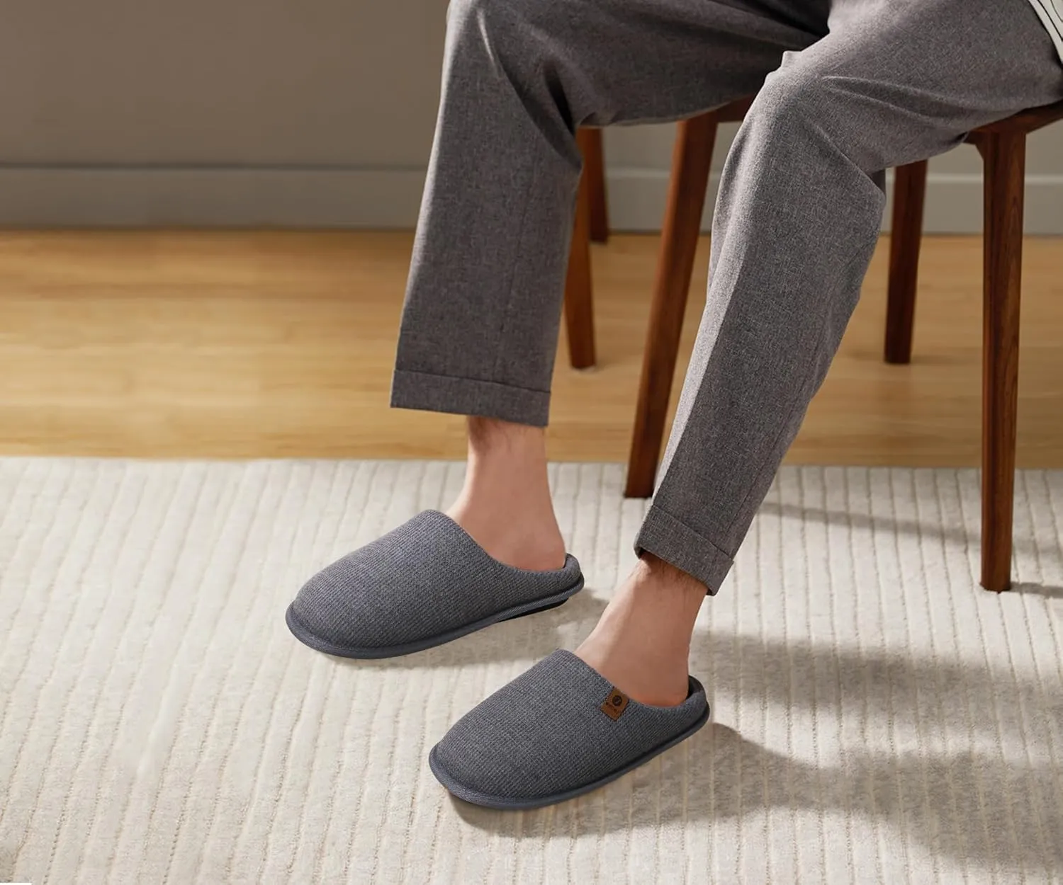 ONCAI Men's House Slippers, Cushion Memory Foam Shake Fleece and Man House Shoes with Faux Fur Lining and Indoor Outdoor Rubber Soles US Size 7-15