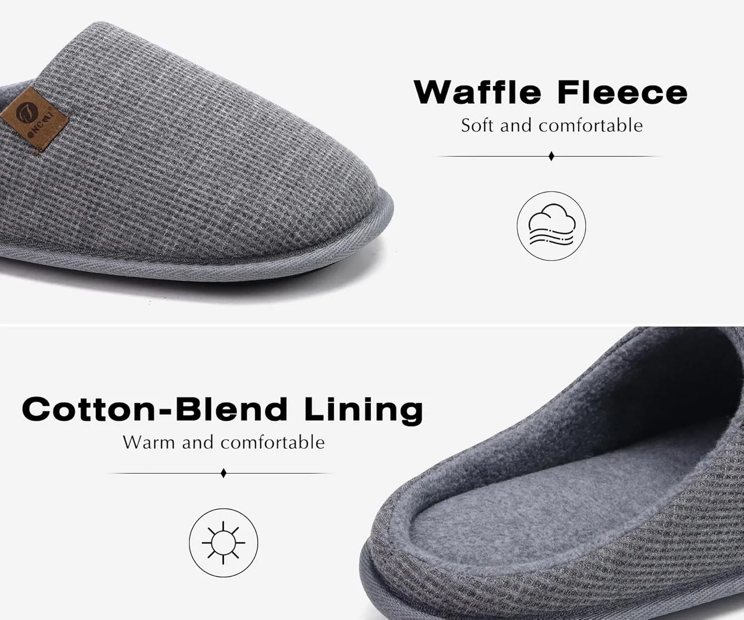 ONCAI Men's House Slippers, Cushion Memory Foam Shake Fleece and Man House Shoes with Faux Fur Lining and Indoor Outdoor Rubber Soles US Size 7-15