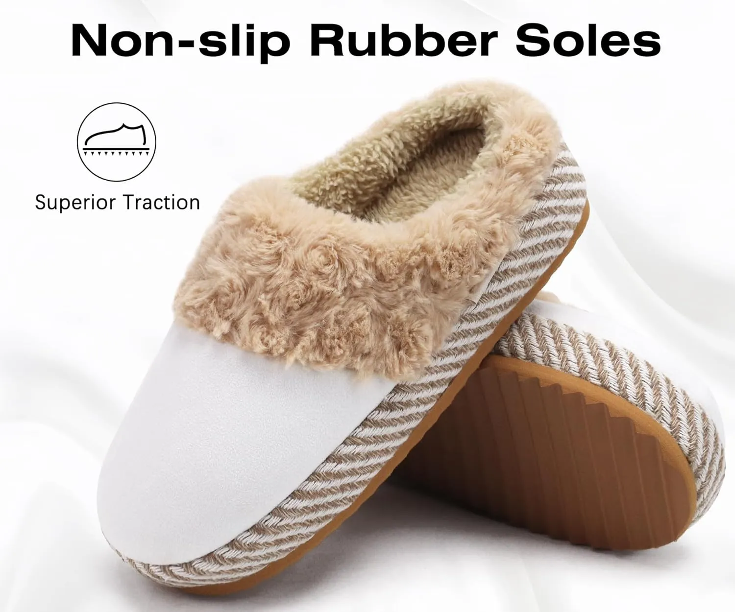 ONCAI Women's Slippers with Cushion Yoga Mat Faux Fur Fuzzy Suede Warm Winter Woman House Slippers Indoor/Outdoor Cozy Rubber Sole US Size 5-11