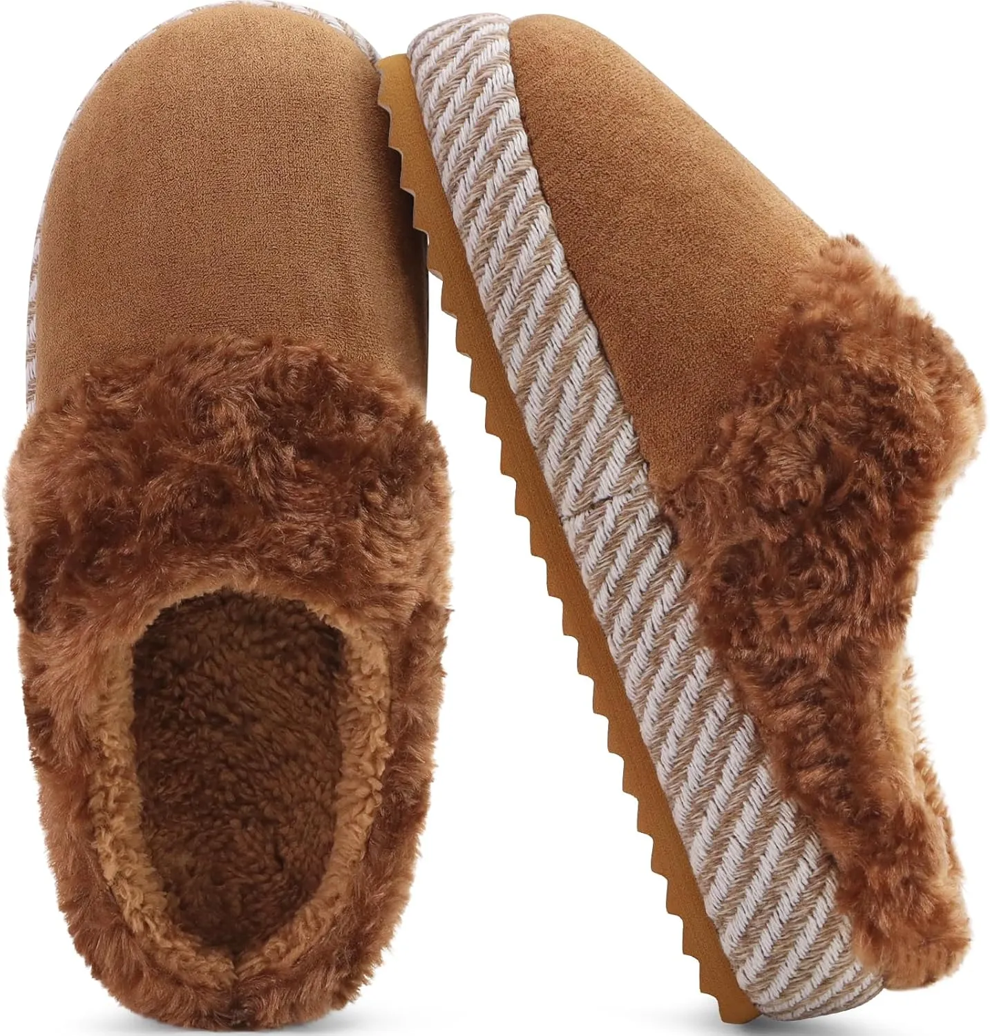 ONCAI Women's Slippers with Cushion Yoga Mat Faux Fur Fuzzy Suede Warm Winter Woman House Slippers Indoor/Outdoor Cozy Rubber Sole US Size 5-11