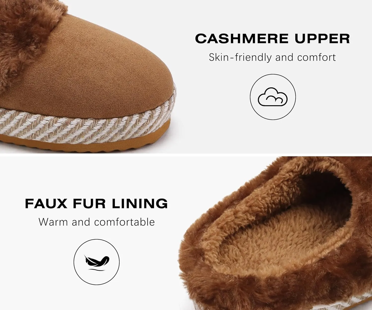 ONCAI Women's Slippers with Cushion Yoga Mat Faux Fur Fuzzy Suede Warm Winter Woman House Slippers Indoor/Outdoor Cozy Rubber Sole US Size 5-11