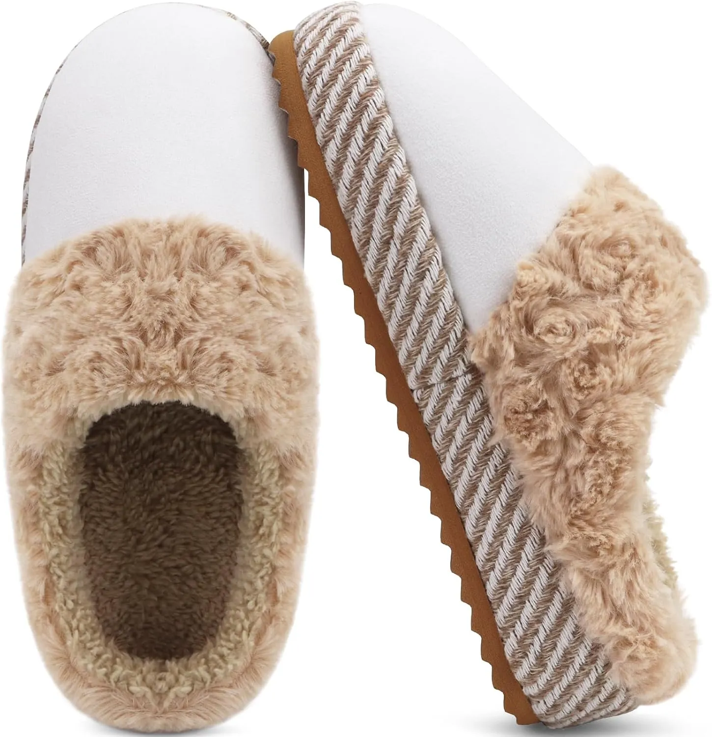 ONCAI Women's Slippers with Cushion Yoga Mat Faux Fur Fuzzy Suede Warm Winter Woman House Slippers Indoor/Outdoor Cozy Rubber Sole US Size 5-11