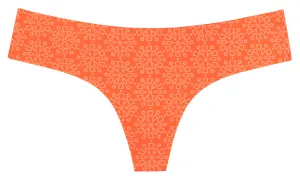 Orange Floral Print Laser Cut No Show Thong