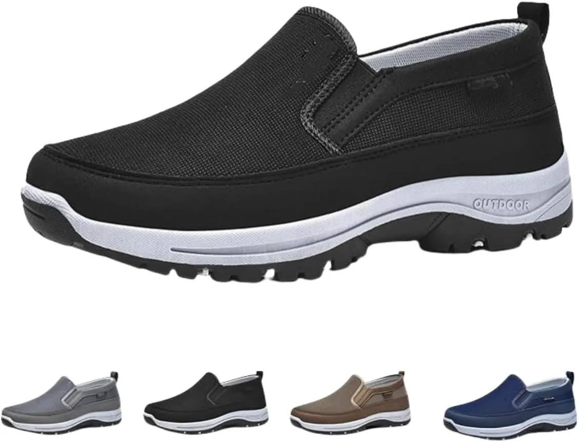 Orthowalkway Mens Shoes, Casual Orthopedic Sneakers for Men, Outdoor Walking Boots Shoes Slip-on Flats Arch Support