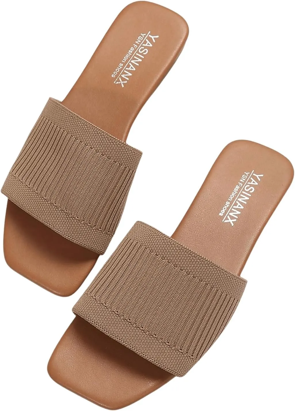OYOANGLE Women's Single Band Square Open Toe Slide Sandals Summer Slip on Flat Sandals