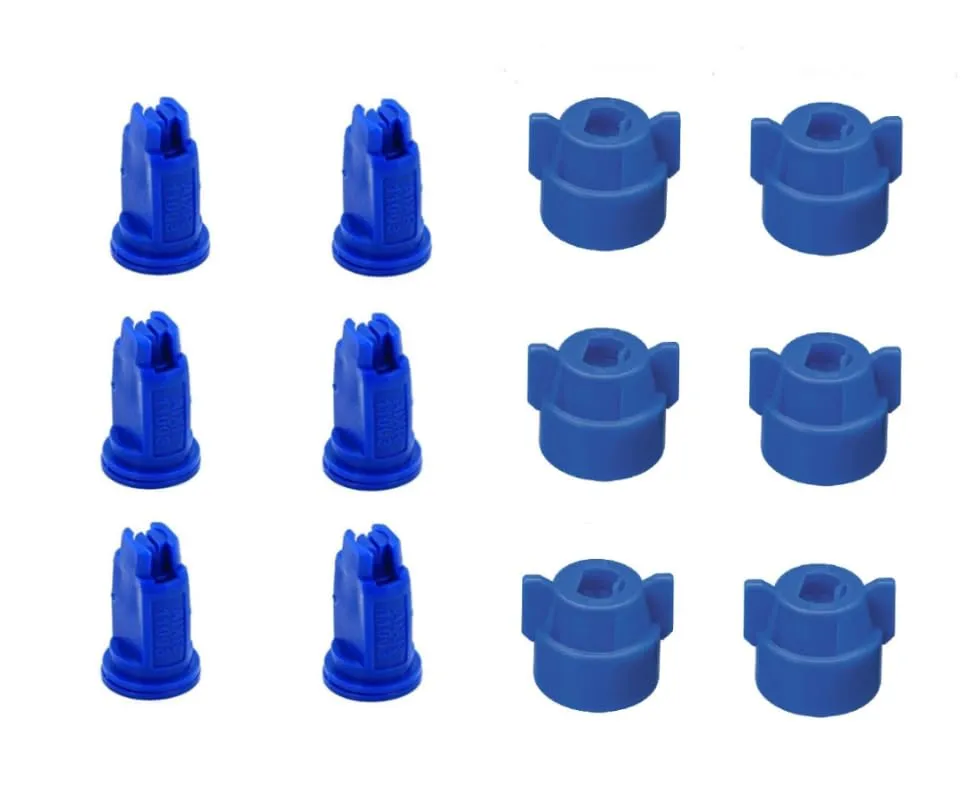 Pack of 6 - TeeJet Flat Spray Tips Blue 110° 0.3 GPM @ 40 PSI & Nylon Caps Farmer Bob's Parts AIXR11003-VP & CP114440A-4-CE