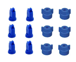 Pack of 6 - TeeJet Flat Spray Tips Blue 110° 0.3 GPM @ 40 PSI & Nylon Caps Farmer Bob's Parts AIXR11003-VP & CP114440A-4-CE