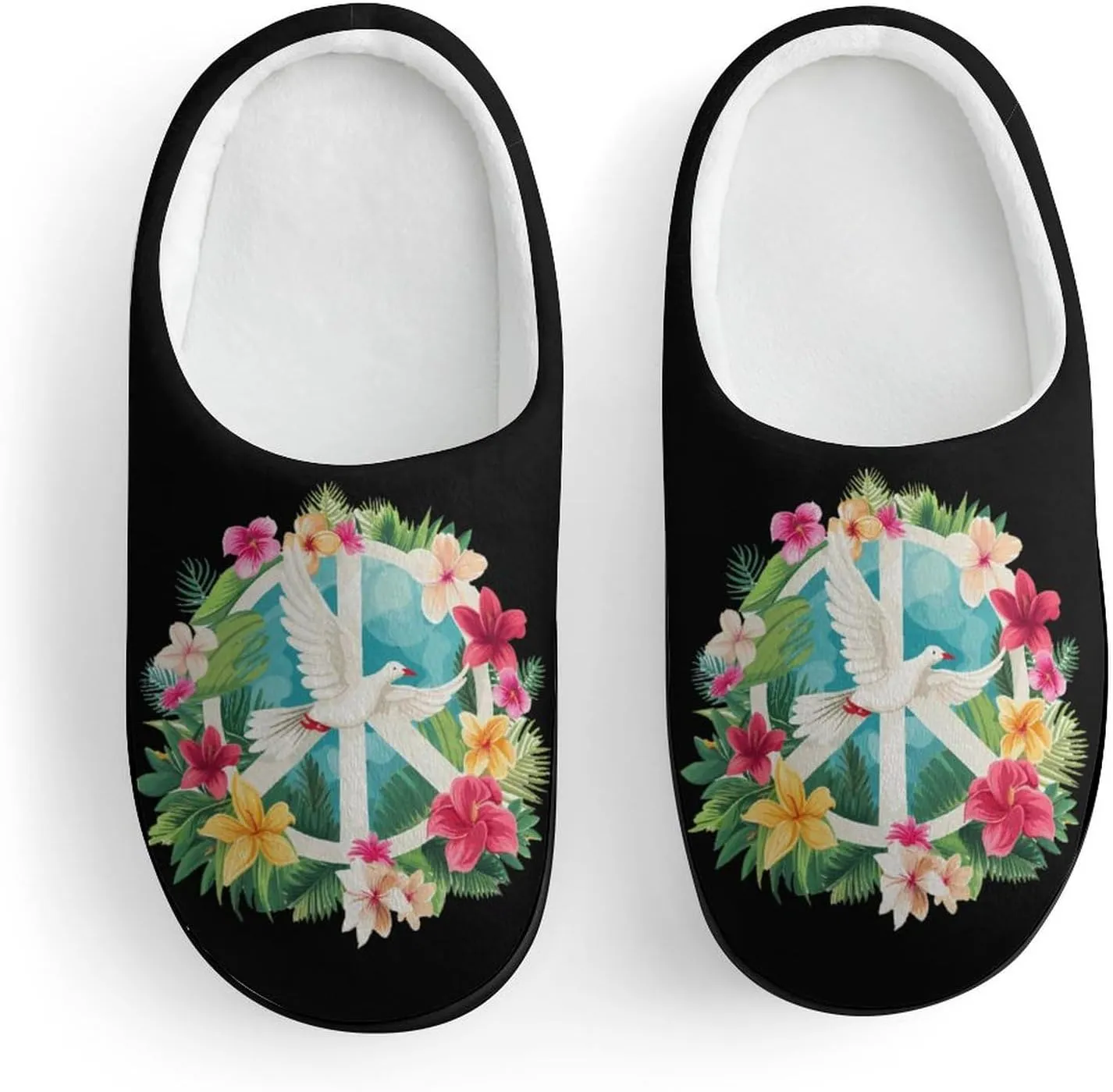 Peace Sign Dove White Pigeon Bird Kids Toddler Cotton Slippers Slip-on House Shoes for Bedroom Indoor Outdoor